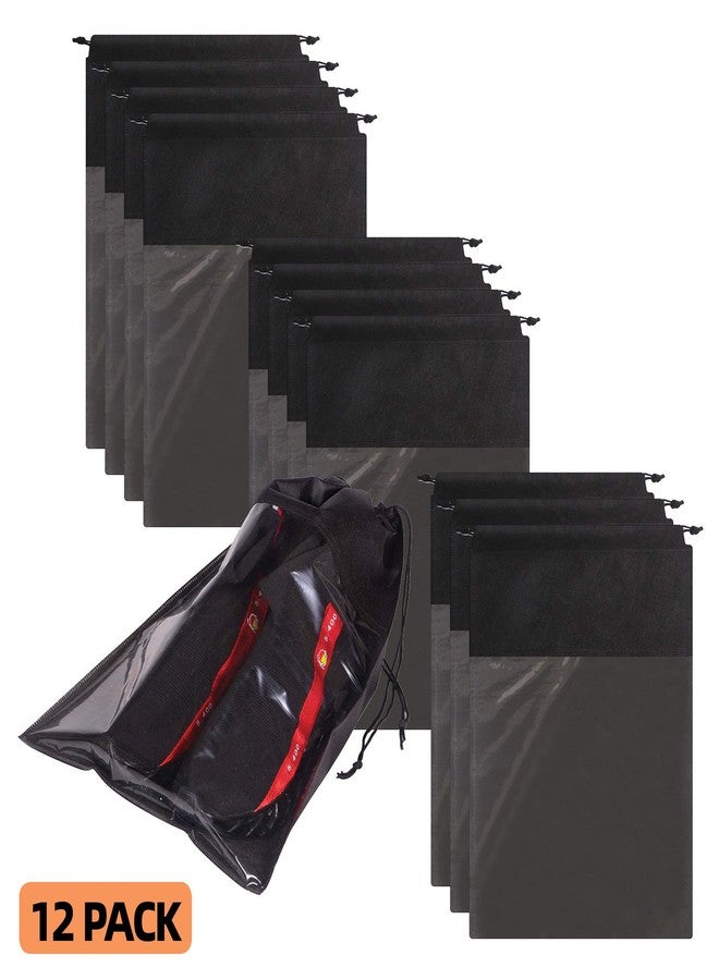 TENABORT 12 Pack Portable Shoe Bags for Travel Large Shoes Pouch Storage Organizer Clear Window with Drawstring for Men and Women Black - Image 3